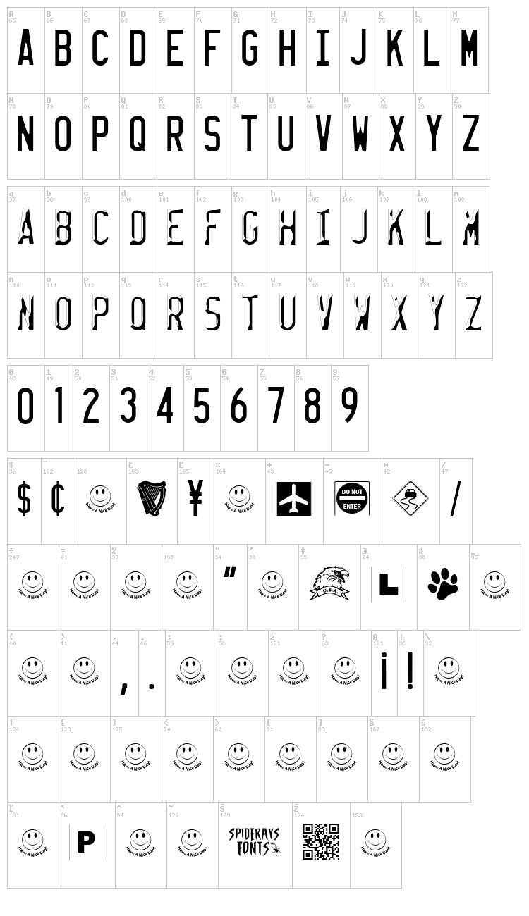 License Plate USA font map